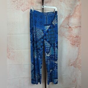 CHICO'S blue patchwork wide leg pants size 1 medium boho hippie stretch pull on